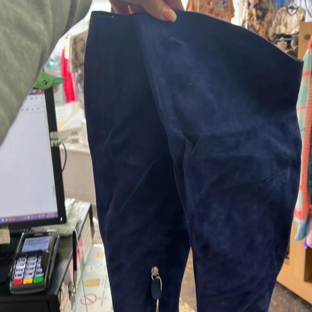 Gianna Meliani Blue Suede Over-the-Knee Boots | Made in Italy | Size 39.5 |